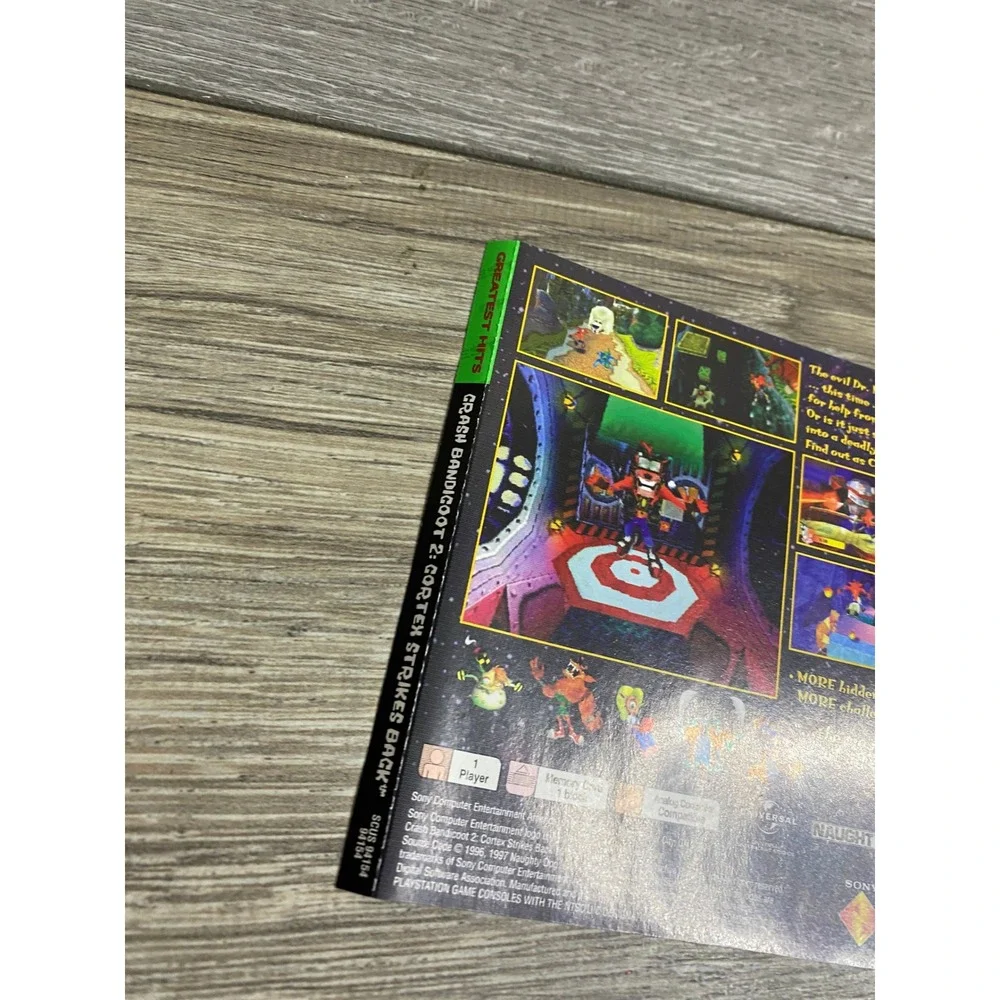 Crash Bandicoot 2 Cortex Strikes Back PS1 back art Greatest Hits SCUS-94154 Sony
